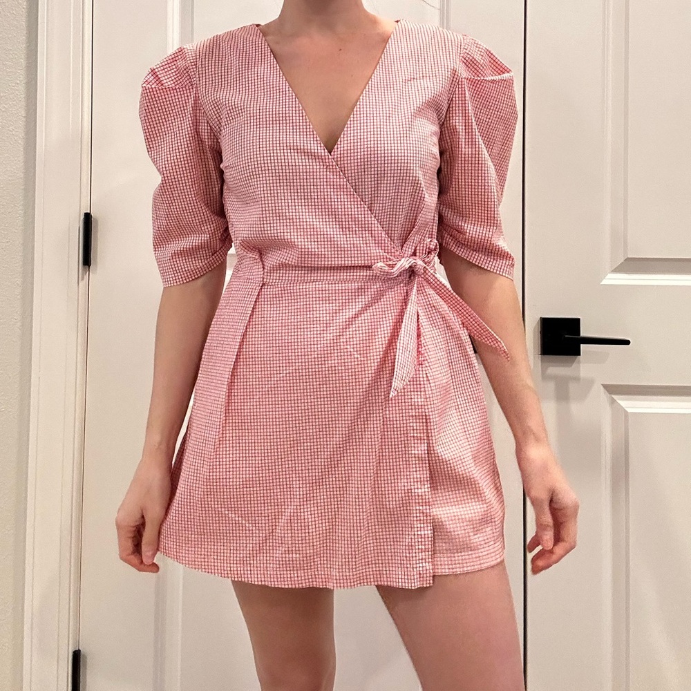 MINKPINK Red & White Checkered Romper Skort SMALL